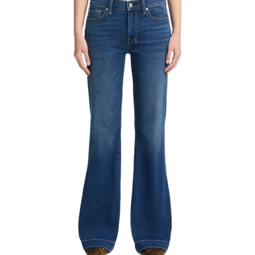 7 For All Mankind Dojo Tailorless Trouser Jeans Womens 31 Blue Dark Wash NEW